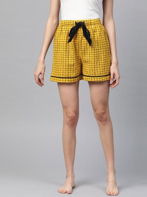 yash gallery yellow chequered shorts
