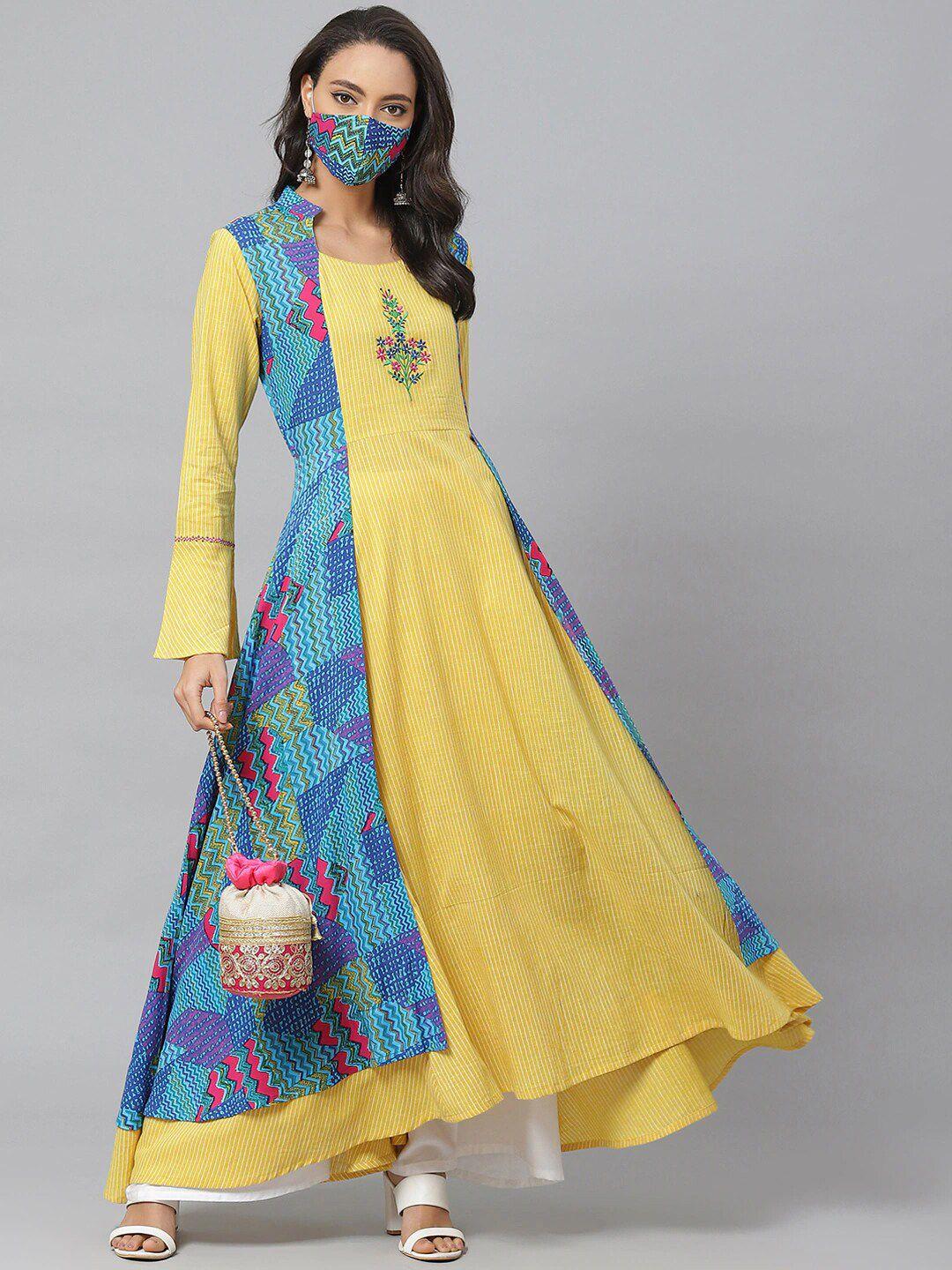 yash gallery abstract printed layered anarkali cotton kurta