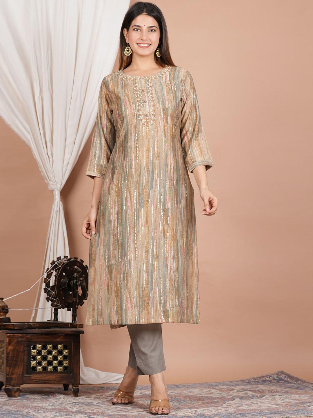 yash gallery abstract printed straight kurta with trousers