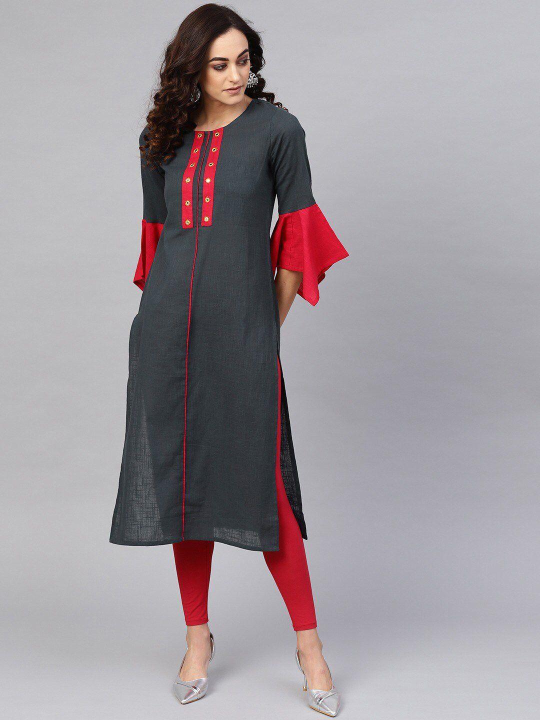 yash gallery bell sleeves mirror work pure cotton kurta