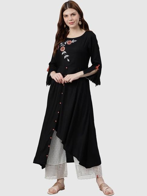 yash gallery black embroidered high low kurta