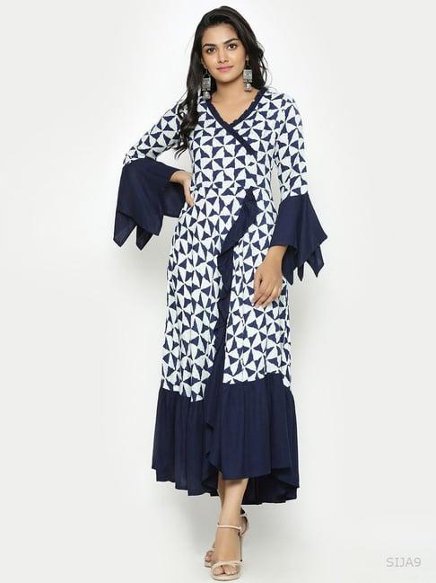 yash gallery blue & white printed a line kurta