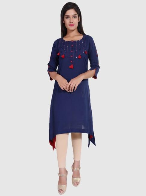 yash gallery blue cotton a line kurta