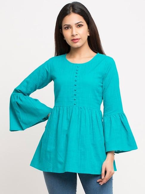 yash gallery blue cotton regular fit tunic