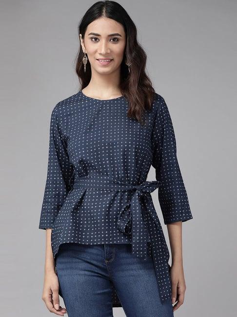 yash gallery blue polka dots tunic