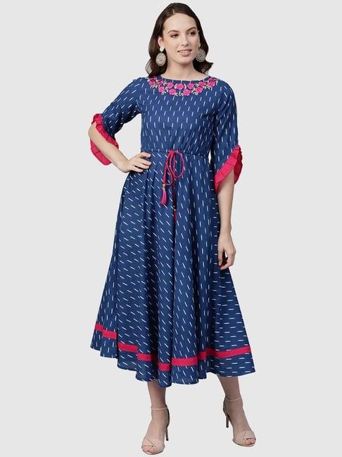 yash gallery blue printed a-line dress