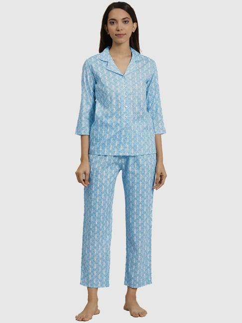 yash gallery blue printed shirt pyjama set