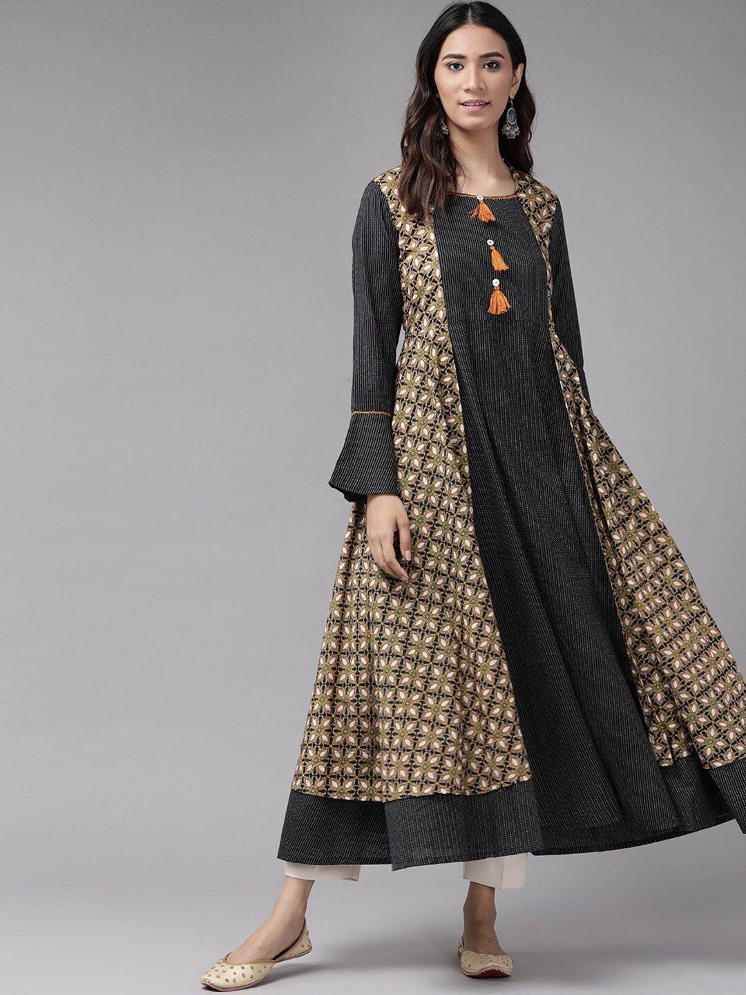 yash gallery ethnic motifs printed layered cotton anarkali kurta