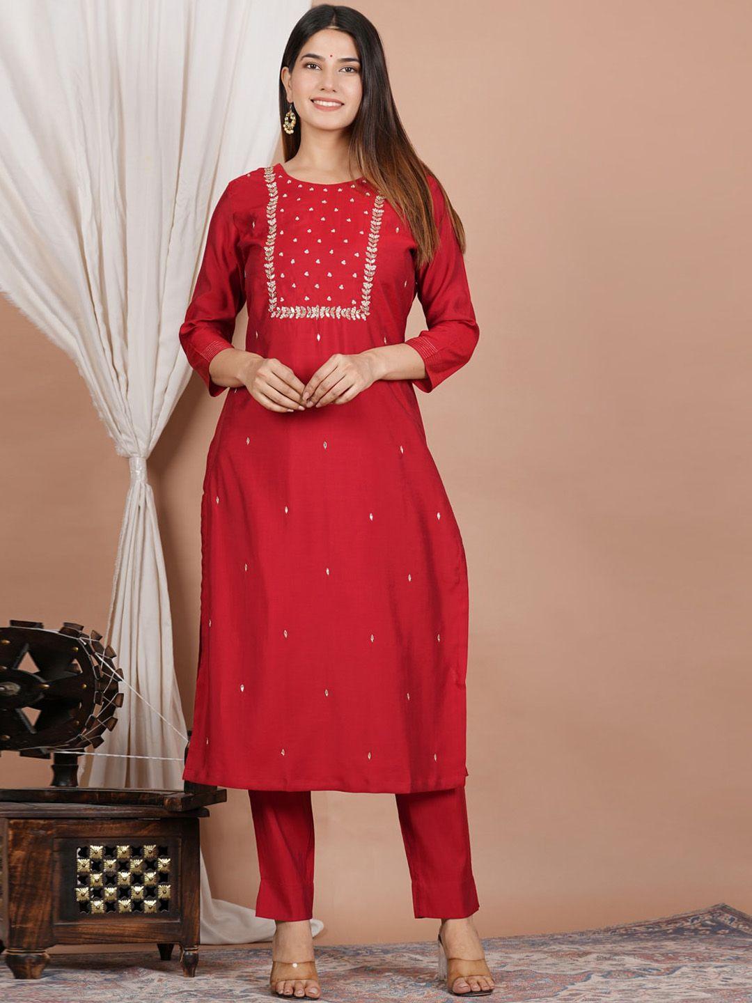 yash gallery floral embroidered regular straight kurta with trousers