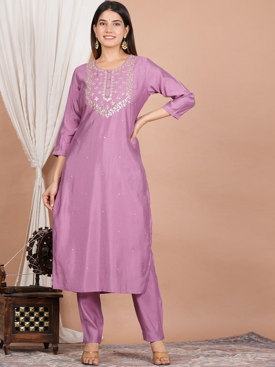 yash gallery floral embroidered regular straight satin kurta with trousers