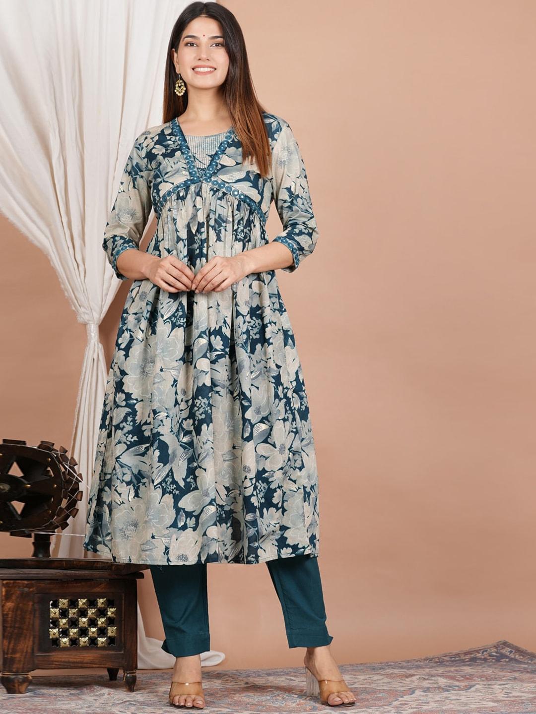 yash gallery floral printed empire a-line kurta with trousers