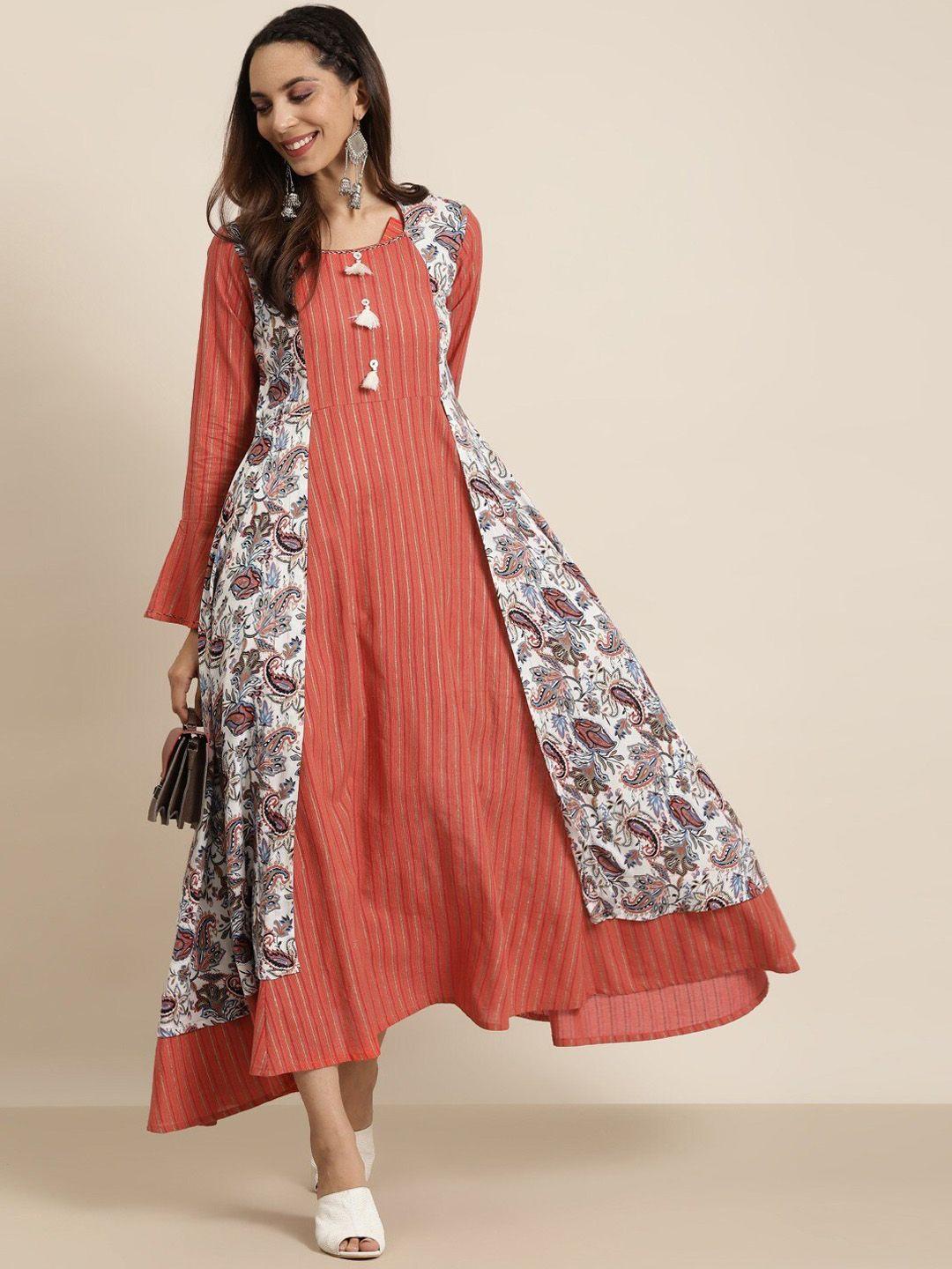 yash gallery floral printed layered a-line ethnic dress