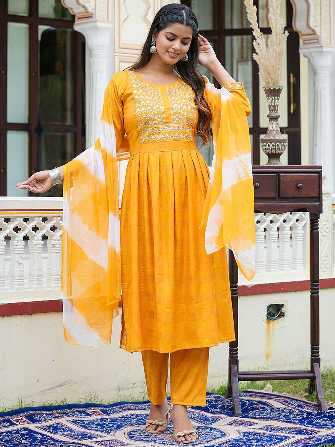 yash gallery floral yoke design anarkali kurta with trousers & dupatta