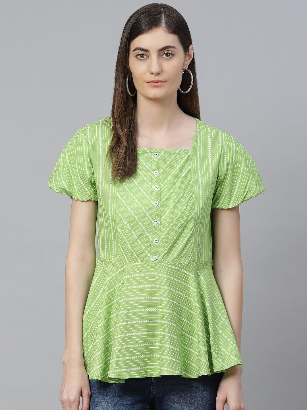 yash gallery green & white geometric print a-line top