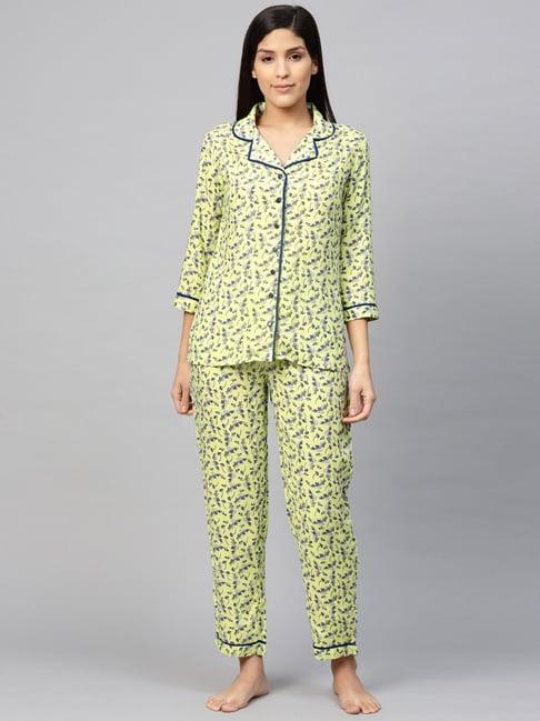 yash gallery green floral print shirt pyjama set