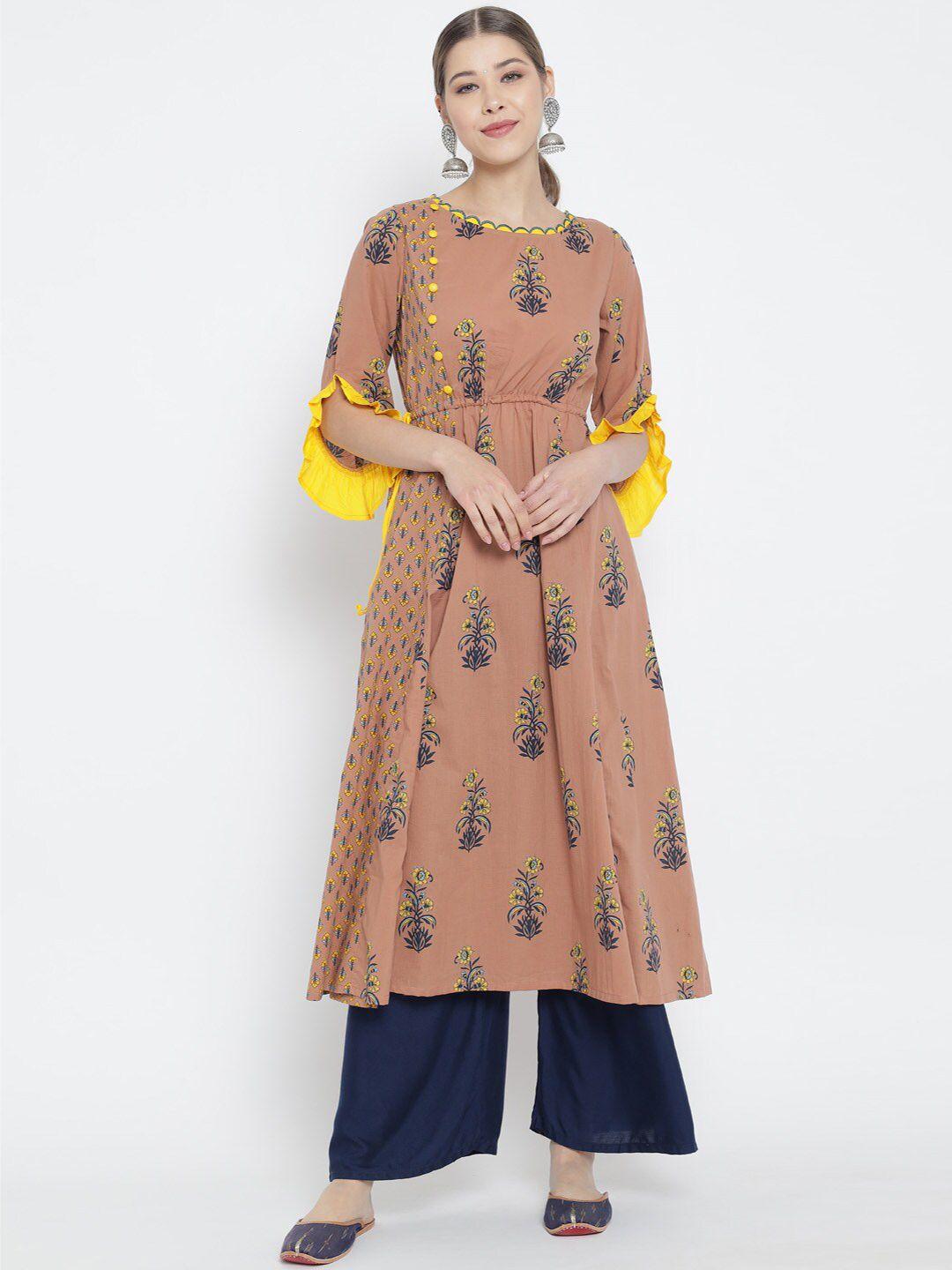 yash gallery multicoloured & yellow floral printed boat neck empire kurti