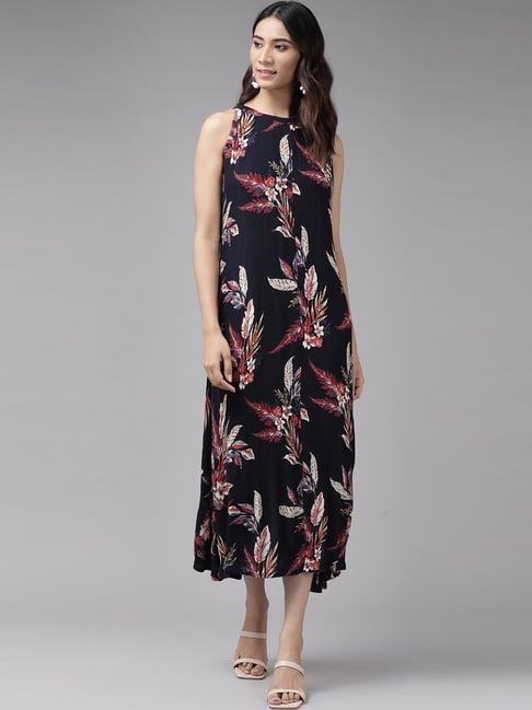 yash gallery navy printed a-line dress