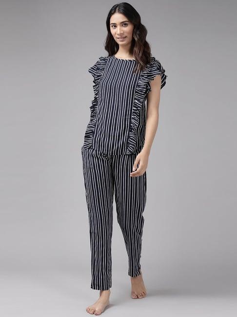 yash gallery navy striped top pyjama set