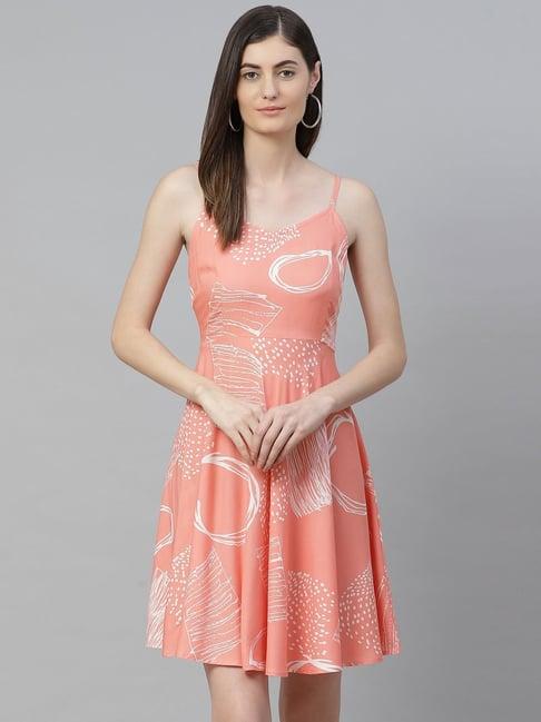 yash gallery peach printed a-line dress