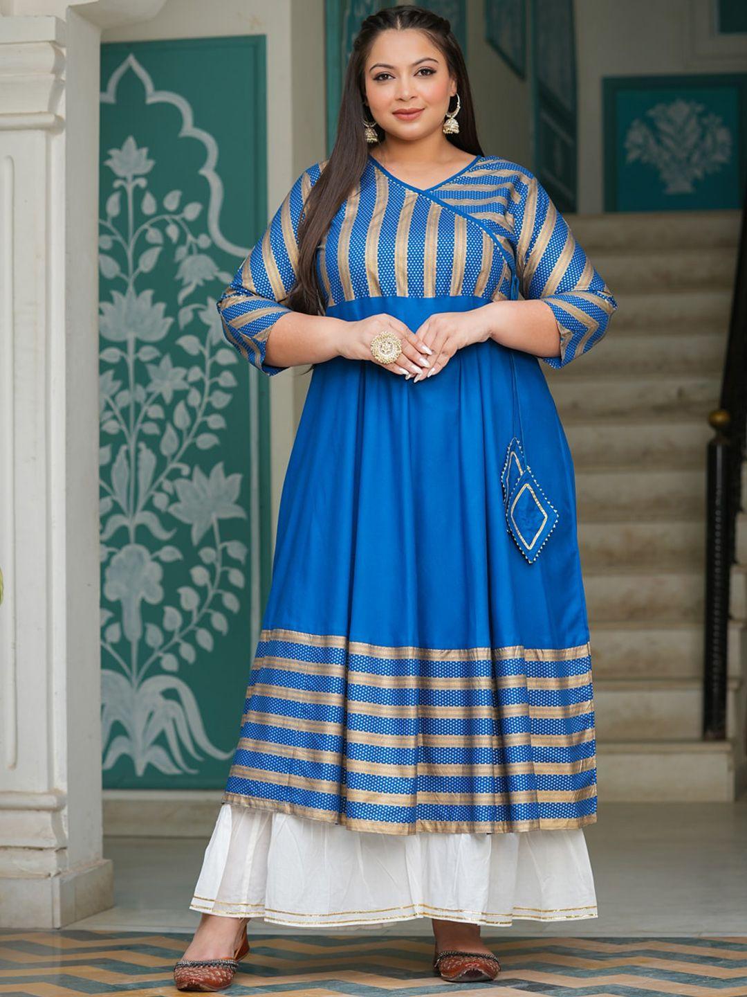 yash gallery plus size striped v-neck angrakha anarkali kurta