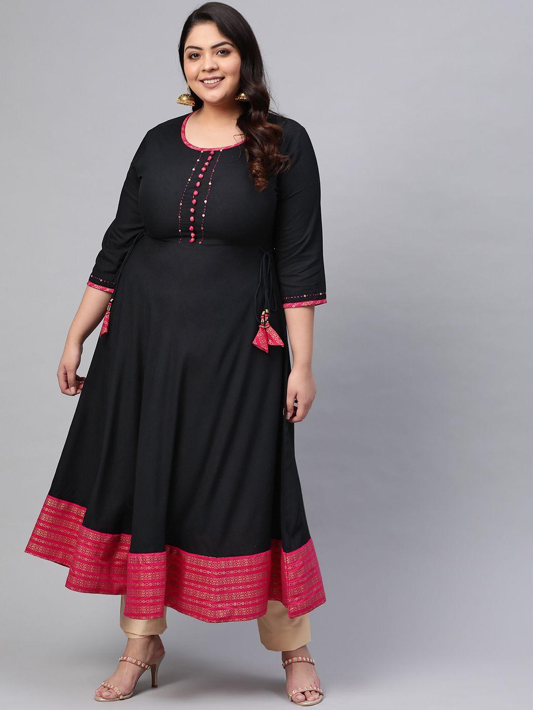 yash gallery plus size women black solid a-line kurta