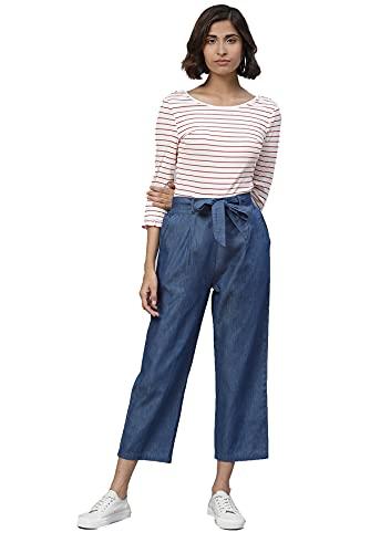 yash gallery pluse size chic solid stylish denim trousers pant for women (blue, 5xl)