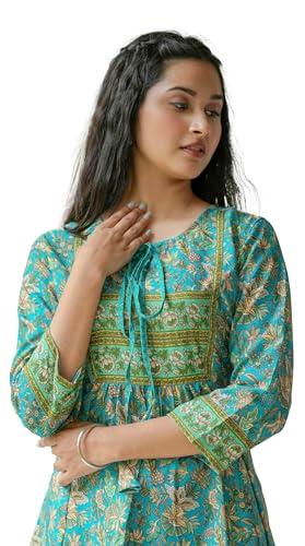 yash gallery polyester women's floral placement printed 3/4 sleeve keyhole neck short kurti (xxl, green.)