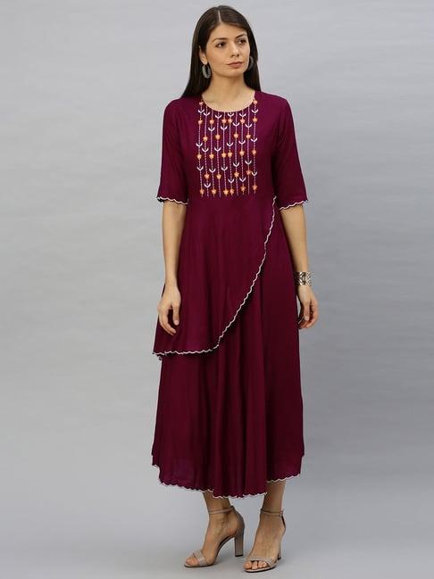 yash gallery purple embroidered a-line dress