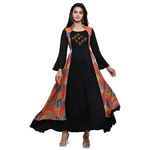 yash gallery rayon geometric print black anarkali kurta, comfortable women's wear