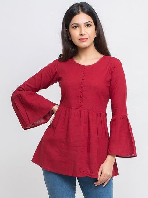 yash gallery red cotton regular fit tunic