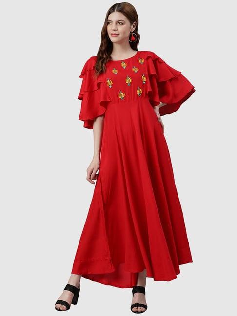 yash gallery red embroidered maxi dress