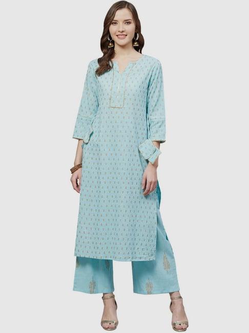 yash gallery sky blue printed kurta palazzo set