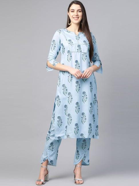 yash gallery sky blue printed kurta palazzo set