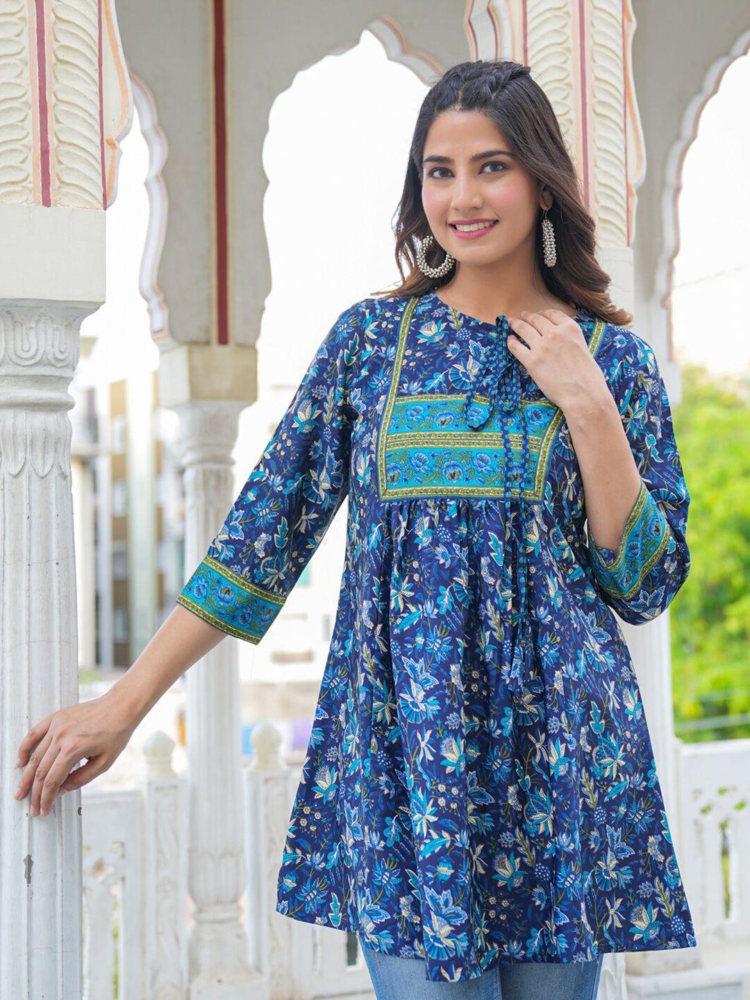 yash gallery tie up neck floral printed a-line kurti