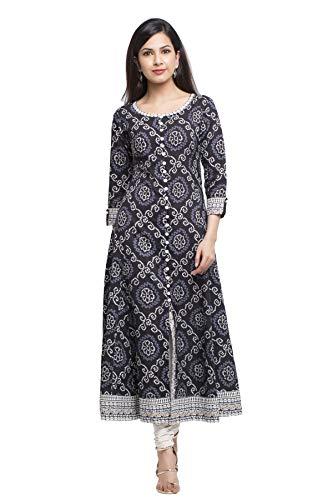 yash gallery women's cotton bandhej printed anarkali kurta for women (311yk148bbndj_black_xx-large)