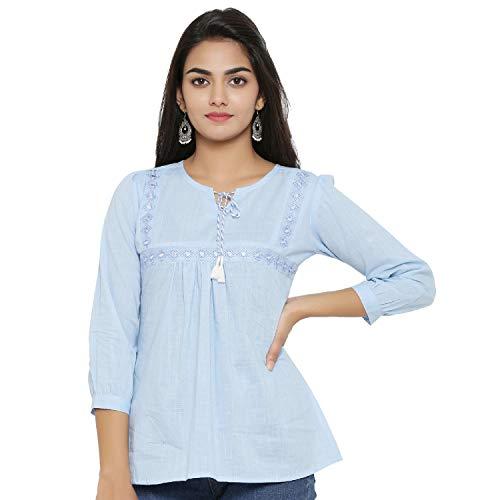 yash gallery women's cotton embroidered regular fit straight top for women (1023ykpblue_blue_xxx-large)