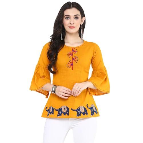 yash gallery women's cotton patch work straight top for women (289yk345yellow_yellow_xx-large)