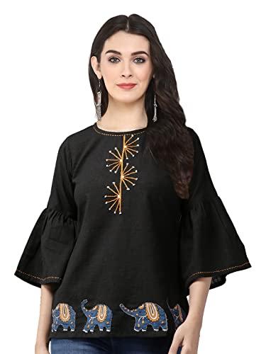 yash gallery women's cotton solid regular fit straight kurta for women (1336ykblack_black_xl )