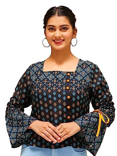 yash gallery women's floral printed regular top for women (1453ykblack_black_ m)