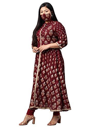 yash gallery women's plus size rayon floral printed anarkali kurta for women (1255ykmaroon_maroon_xx-large)