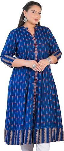 yash gallery women's plus size rayon ikat printed anarkali kurta (1592plykblue, blue, 5xl)