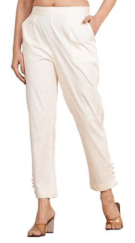 yash gallery women's pluse size premium solid lycra trouser for women (off white, 4xl)