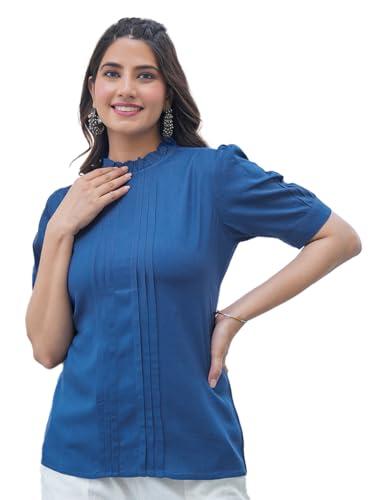 yash gallery women's rayon dobby designer regular fit top (1543ykblue, xxl, blue)