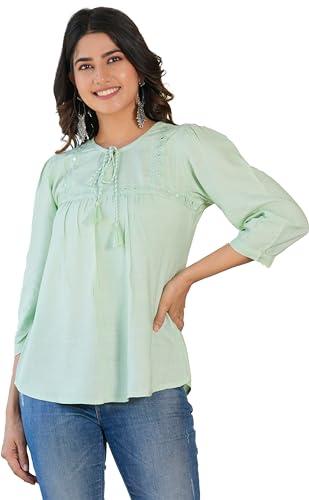 yash gallery women's rayon embroidered regular fit top (1601ykgreen, green, s)