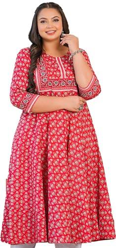 yash gallery women's rayon floral printed anarkali kurti (1552ykred, 4xl, red)