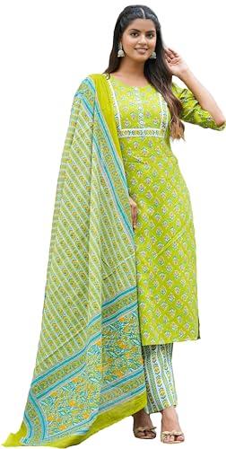 yash gallery women's rayon floral printed plus size straight kurta with pant & dupatta set (1472plykgreen, 4xl, green)