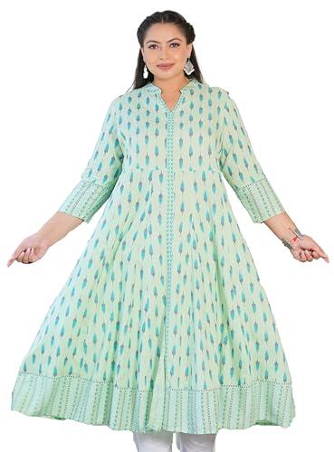 yash gallery women's rayon ikat printed anarkali kurta (1593plykgreen, xxl, green)