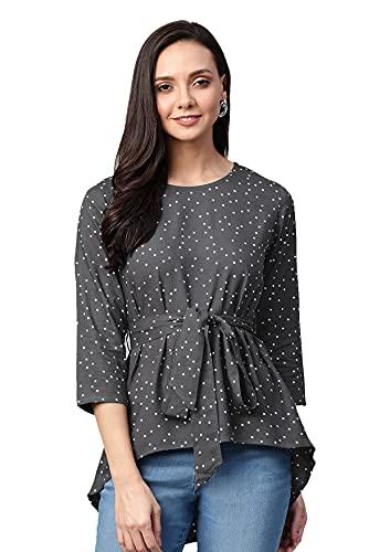 yash gallery women's rayon polka dot printed straight top for women (1201ykgrey_grey_xx-large)