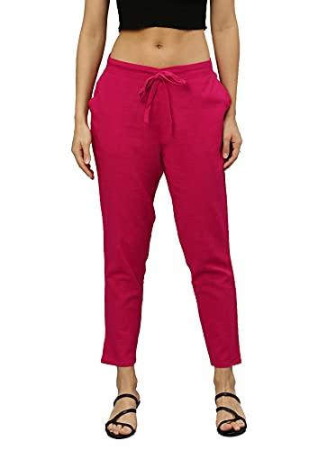 yash gallery women's solid cotton slub straight trouser pant (pink, xx-large)