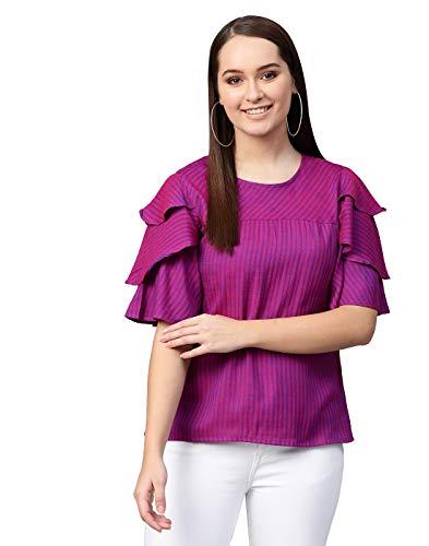 yash gallery women's viscose rayon stripe printed straight top for women (1091ykpurple_purple_x-large)